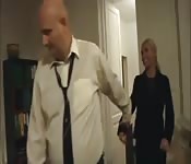 Drunk female boss fucking two old employees